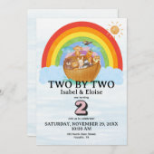 TWIN Two by Two Noah's Ark Girl Birthday Invite Kaart (Voorkant / Achterkant)