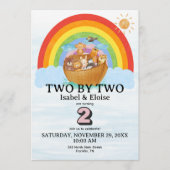 TWIN Two by Two Noah's Ark Girl Birthday Invite Kaart (Voorkant)