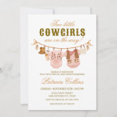 Twin Two Little Cowgirls Clothsline Baby shower Kaart (Voorkant)