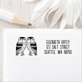 Twin Uilen Lijntekening Schattige Custom Return Ad Etiket