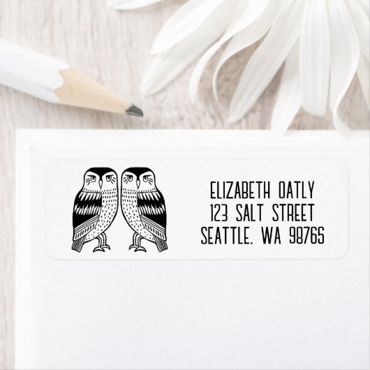 Twin Uilen Lijntekening Schattige Custom Return Ad Etiket (Insitu)