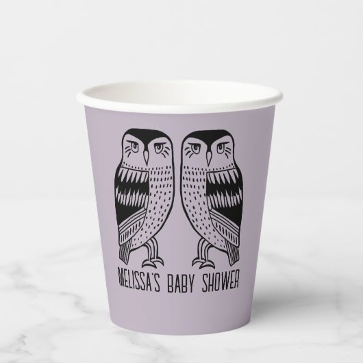 Twin Uilen Schattige Eenvoudig Chic CUSTOM BABY SH Papieren Bekers (Voorkant)