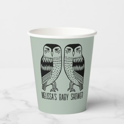 Twin Uilen Schattige Eenvoudig Chic CUSTOM BABY SH Papieren Bekers (Achterkant)