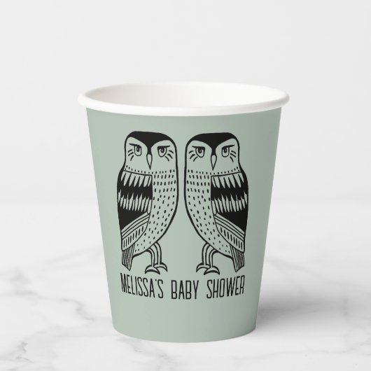 Twin Uilen Schattige Eenvoudig Chic CUSTOM BABY SH Papieren Bekers (Voorkant)