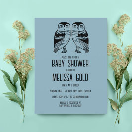 Twin Uilen Schattige Eenvoudig Chique BABY SHOWER  Uitnodiging Briefkaart