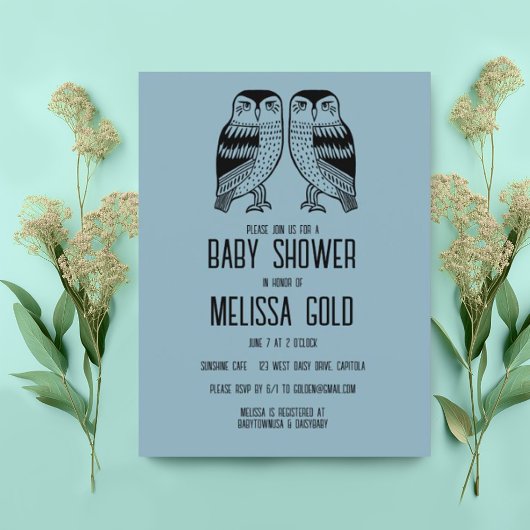 Twin Uilen Schattige Eenvoudig Chique BABY SHOWER  Uitnodiging Briefkaart