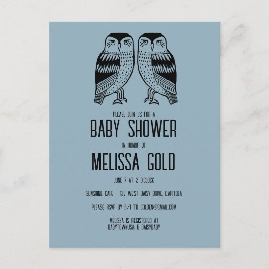 Twin Uilen Schattige Eenvoudig Chique BABY SHOWER  Uitnodiging Briefkaart (Voorkant)