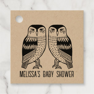 Twin Uilen Schattige Eenvoudig Kraft CUSTOM BABY S Bedankjes Labels