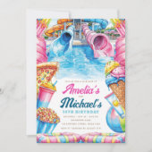 Twin Waterpark Birthday Double Summer Party Kaart (Voorkant)