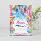 Twin Waterpark Birthday Double Summer Party Kaart (Staand voorkant)