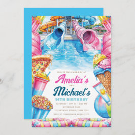Twin Waterpark Birthday Double Summer Party Kaart