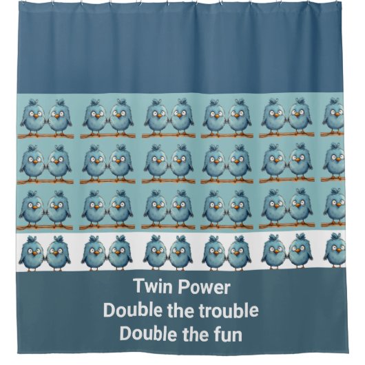 Twin Whimsical Birds Blauw Douchegordijn (Voorkant)