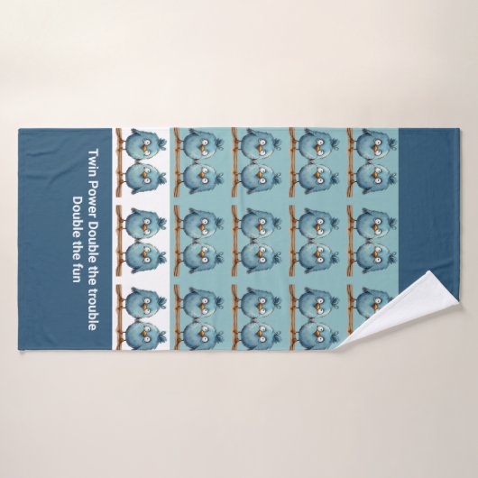 Twin Whimsical Birds Blauw Dubbel probleem Bad Handdoek (Badhanddoek)