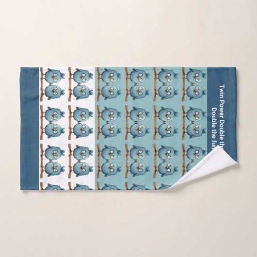 Twin Whimsical Birds Blauw Dubbel probleem Bad Handdoek (Handdoek)
