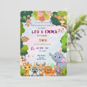 Twin Wild Animals Party Invitation Kaart (Staand voorkant)