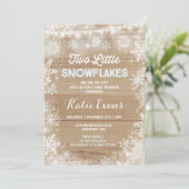 Twin Winter Baby shower Invitation Rustic Blue Kaart (Staand voorkant)