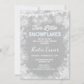 Twin Winter Baby shower Invitation Rustic Blue Kaart (Voorkant)