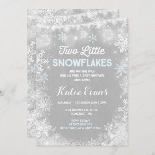 Twin Winter Baby shower Invitation Rustic Blue Kaart
