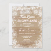 Twin Winter Baby shower Invitation Rustic Pink Kaart (Voorkant)