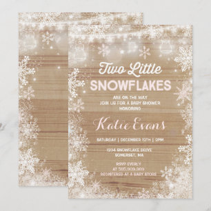 Twin Winter Baby shower Invitation Rustic Pink Kaart