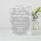 Twin Winter Baby shower Invitation Rustic White Kaart (Staand voorkant)