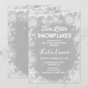 Twin Winter Baby shower Invitation Rustic White Kaart