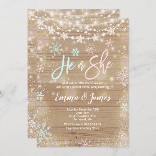 Twin Winter Baby shower Invitation Rustic White Kaart (Voorkant / Achterkant)