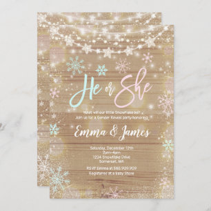 Twin Winter Baby shower Invitation Rustic White Kaart