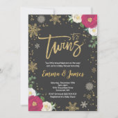 Twin Winter Baby shower Invitation Twin Christmas Kaart (Voorkant)