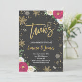 Twin Winter Baby shower Invitation Twin Christmas Kaart (Staand voorkant)