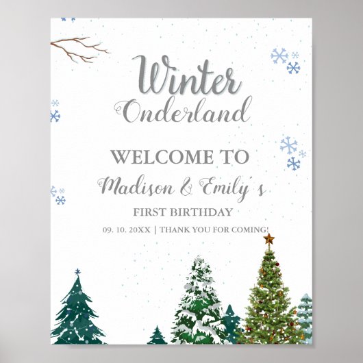 Twin Winter Onderland Kerstmis Welkom Verjaardag Poster (Voorkant)
