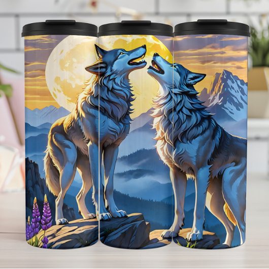 Twin Wolves, de harmonie van de Moonlight Mountain Thermosbeker