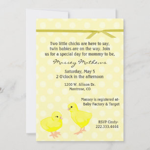 Twin Yellow Chicken Shower Invitation Kaart