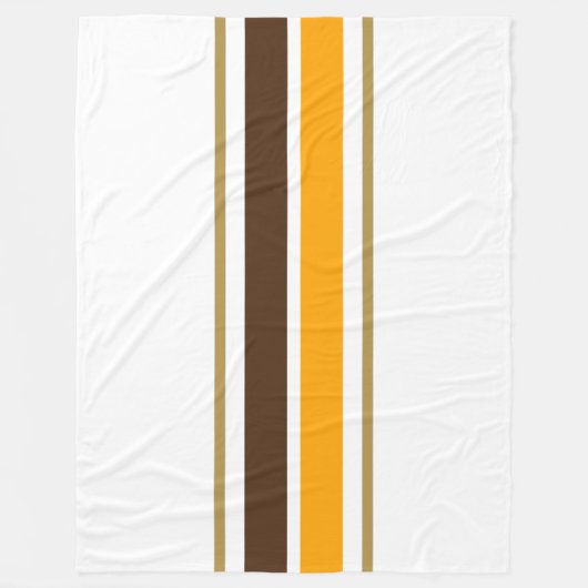 Twin Yellow Cocoa Brown Racing Stripes op wit Fleece Deken (Voorkant)