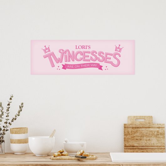 Twincess Twin Girl Baby shower Poster (roze) (Keuken)