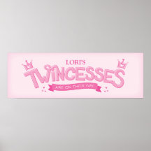 Twincess Twin Girl Baby shower Poster (roze)