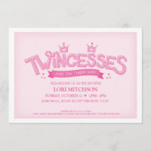 Twincess Twin Girls Baby shower Uitnodiging (Roze)