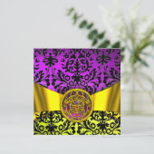 TWINDE DRAGONS GOLD PAARSE ZWARTE DAMASKMONOGRAM KAART (Staand voorkant)