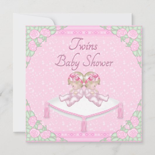 Twindenergie, kussen en Rozen Roze Baby shower Kaart (Voorkant)