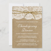 Twine Bow On Kraft & Lace Thanksgiving Dinner Kaart (Voorkant)