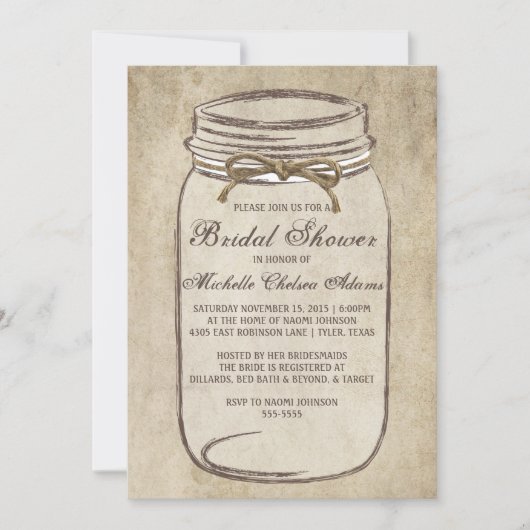 Twine Mason Jar Bridal Shower Kaart (Voorkant)
