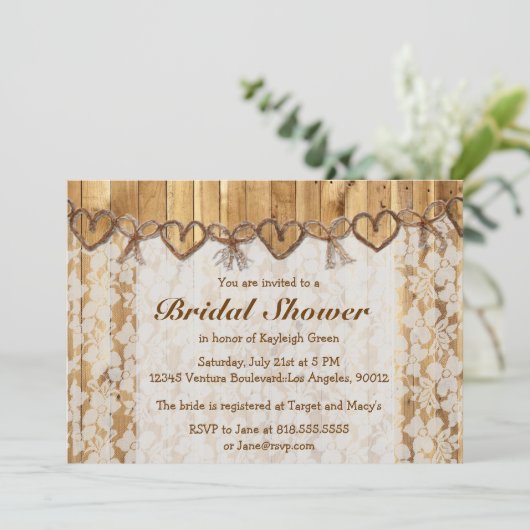 Twine Rustic Lace Wedding Invitation Kaart (Staand voorkant)