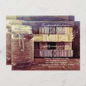 Twine Wrapped Mason Jar Heart Key Wedding Invites Kaart (Voorkant / Achterkant)