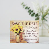 Twine Wrapped Mason Jar Sunflower Save the Date Briefkaart (Staand voorkant)