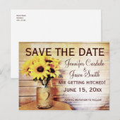 Twine Wrapped Mason Jar Sunflower Save the Date Briefkaart (Voorkant / Achterkant)