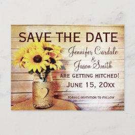 Twine Wrapped Mason Jar Sunflower Save the Date Briefkaart