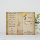 Twine Wrapped Mason Jar Sunflower Wedding Programm (Staand voorkant)
