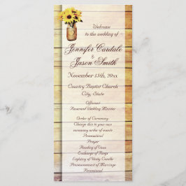 Twine Wrapped Mason Jar Sunflower Wedding Programs Programmakaart