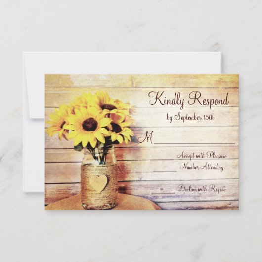 Twine Wrapped Mason Jar Sunflower Wedding RSVP (Voorkant)