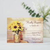 Twine Wrapped Mason Jar Sunflower Wedding RSVP (Staand voorkant)